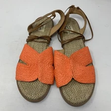 Crown Vintage Wicker Sandal Womens Ankle Lace up Orange Sz 8M