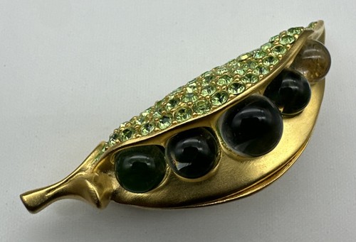 Estee Lauder Perfume Compact Peapod Lovely Green Rhinestone Glass Peas Empty