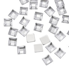 Acrylic Square Rhinestone 6mm Flat Back Plastic Gems Sticker White 100Pcs