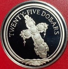 1988 BRITISH VIRGIN ISLANDS $25 PROOF .63 OZ SILVER JEWEL INCRUSTED CROSS RARE!