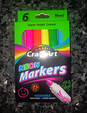 Cra-Z-Art Neon Markers 6 Pack Multicolor Washable Non-Toxic Water-Based