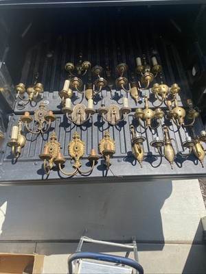 Vintage Brass Wall Sconce Lot of 20 Matching & Assorted Fixtures for Restoration