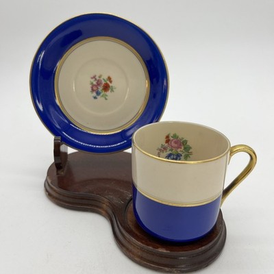 Arabia Soumi Finland Demitasse Espresso Cup & Saucer Vintage Blue Cream Gold