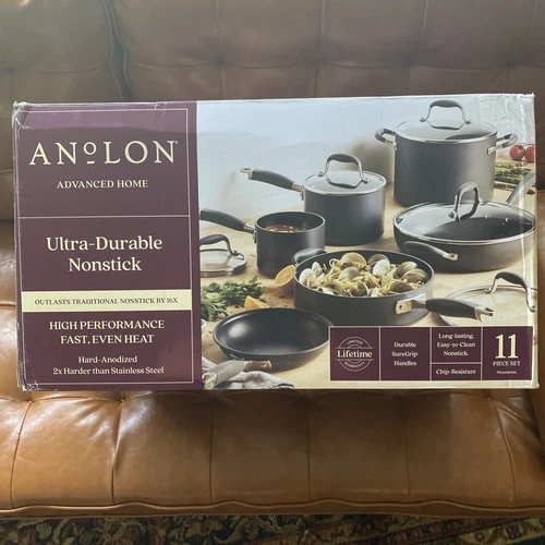 Anolon Advanced Home Hard-Anodized Nonstick Cookware Set, 11-Piece, Moonstone