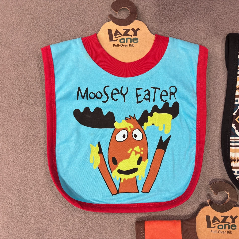 Lazy One Baby Bib Set of 3 Funny Animal Designs Moose Bear Horse Pullover - Image 4 of 4