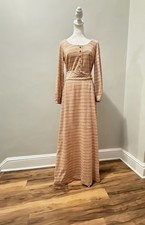 Vtg 60s 70s Maxi Dress Kay Windsor Pink Orange Shimmer Stripe Balloon Sleeve M