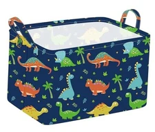 Rectangle Kids Shelf Nursery Storage Basket Laundry Hamper with Handles, Blue