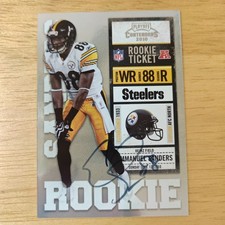 Emmanuel Sanders 2010 Panini Contendrrs Rookie Ticket True RC ON CARD AUTO #212. rookie card picture