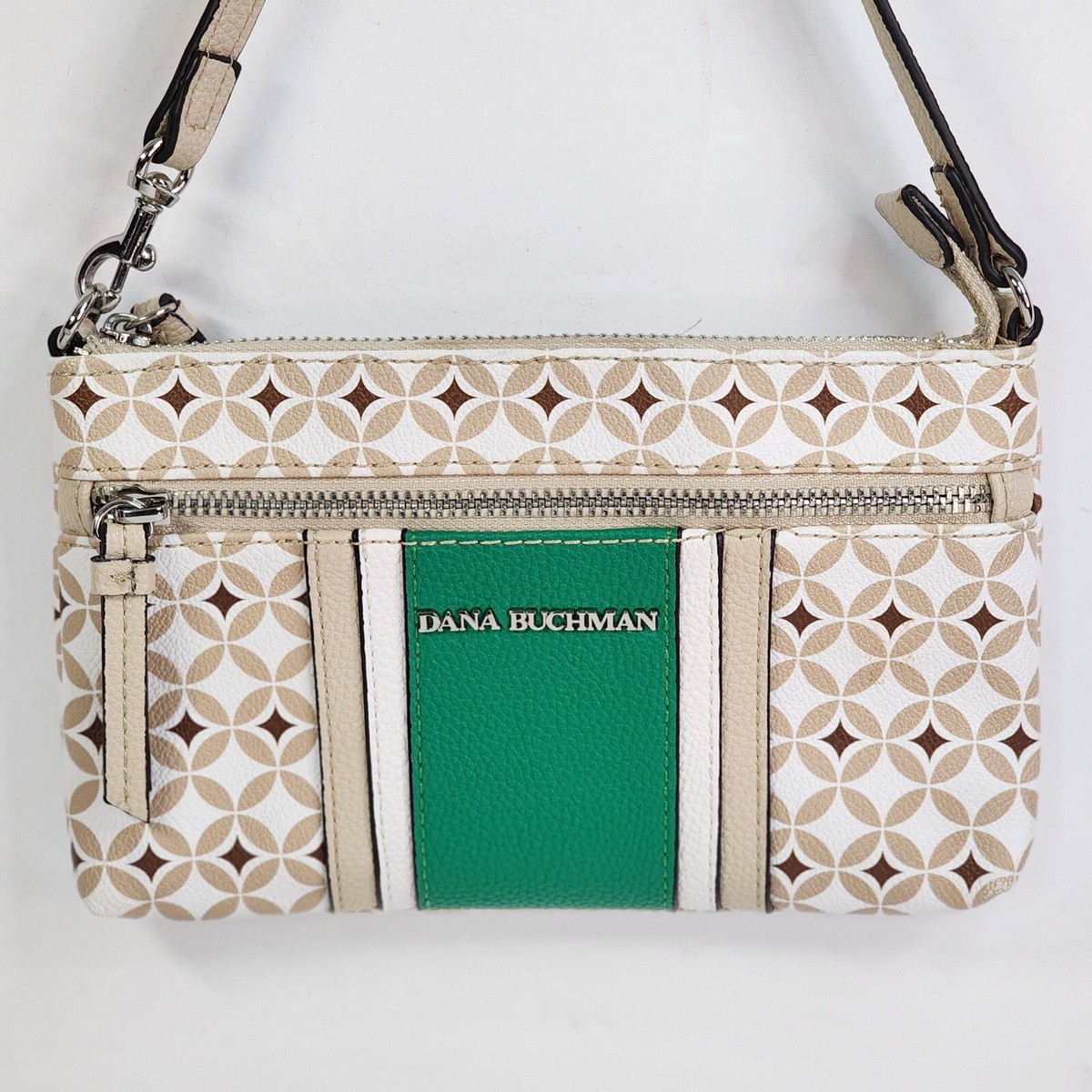 Dana Buchman Tan White Green Small Shoulder Purse
