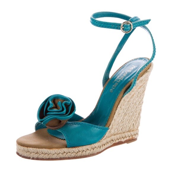 Sandalo con zeppa espadrillas Yves Saint Laurent Rive Gauche nuovo con scatola 7 5 38 IT MSRP $ 850