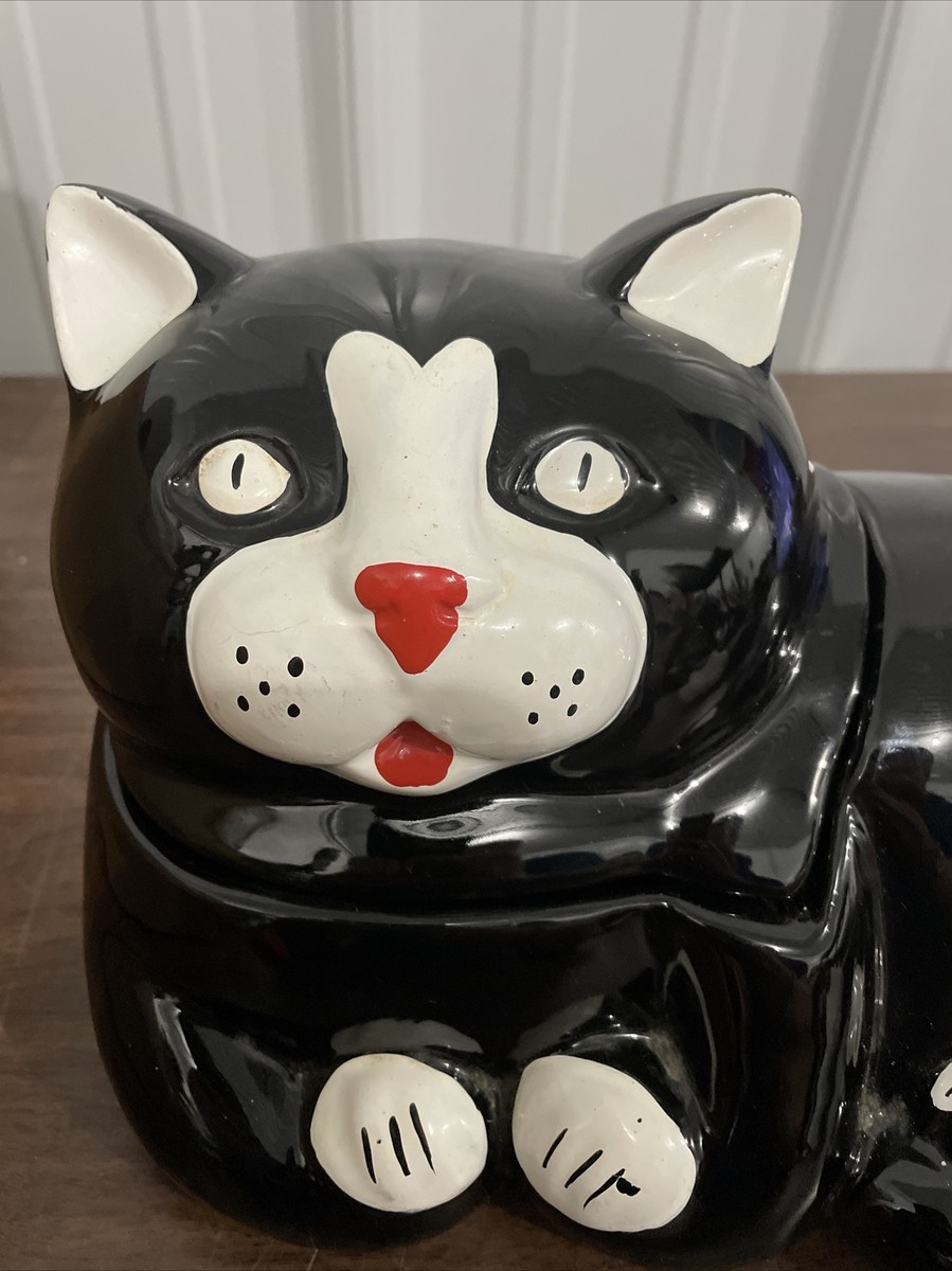 Vintage Black & White Tuxedo Cat Kitty Cookie Jar Ceramic NAC 1985