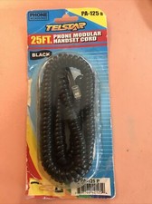 25ft. Telephone Coiled Handset Phone Cord Modular Plug BLACK Color 25', 25 Feet