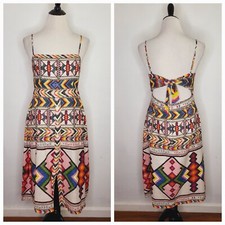 FARM RIO Amulet Dress Women's Medium Tie Back Linen Blend Multicolor NWT 