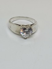 Vintage Sterling Silver CI DQ CZ Heart Cubic Zirconia Ring Size 10