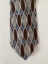 Henry Grethel Men's Necktie Tie Silk Brown Blue White Oval Geometric Made in USA