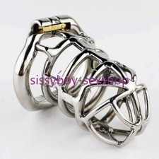 Male Chastity Cage Device Stainless Steel with Arc-Shaped Rings Lock Belt