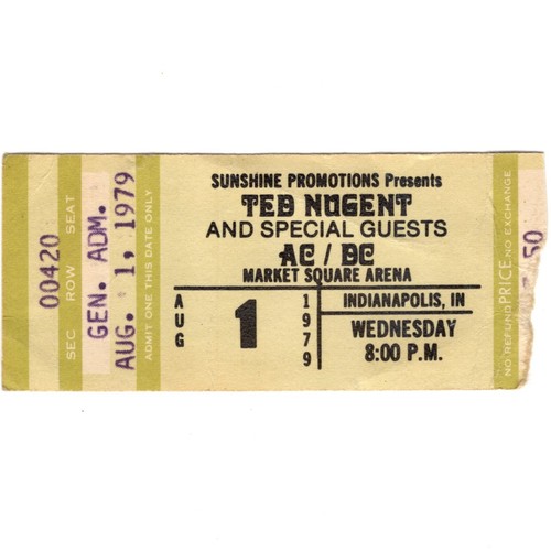 AC/DC & TED NUGENT & SCORPIONS Concert Ticket Stub INDIANAPOLIS 8/1/79 ...