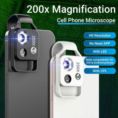 200X Microscope Cell Phone  CPL Lens & Digital Magnifier with LED and USB Charge