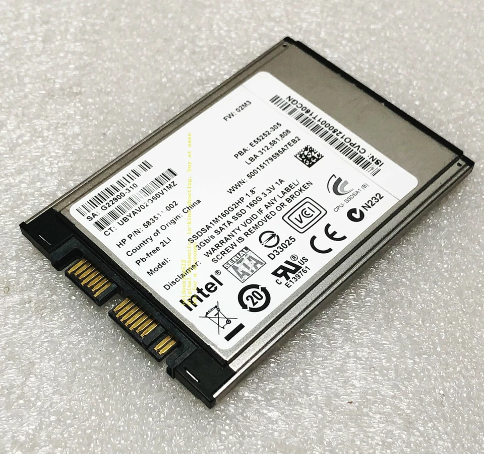 SSDSA1M160G2HP 1.8" 598782-001,600464-001,583511-001 160GB Micro-SATA uSATA SSD - Image 4 of 4