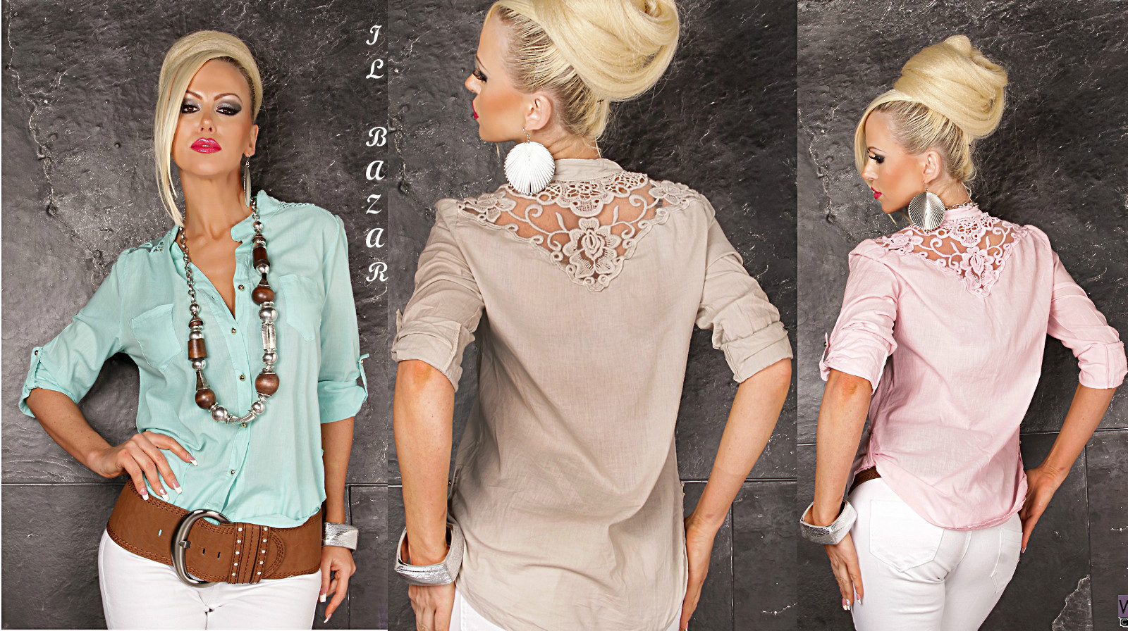 camisa país-chic bordado floral "macramè" en espalda 5 colores talla única