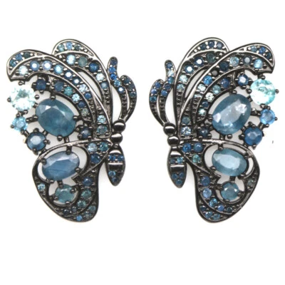 925 Sterling Silber 5 X 7 Mm. Blaue Saphir & Himmelblaue Topas Ohrringe - Bild 1 von 4