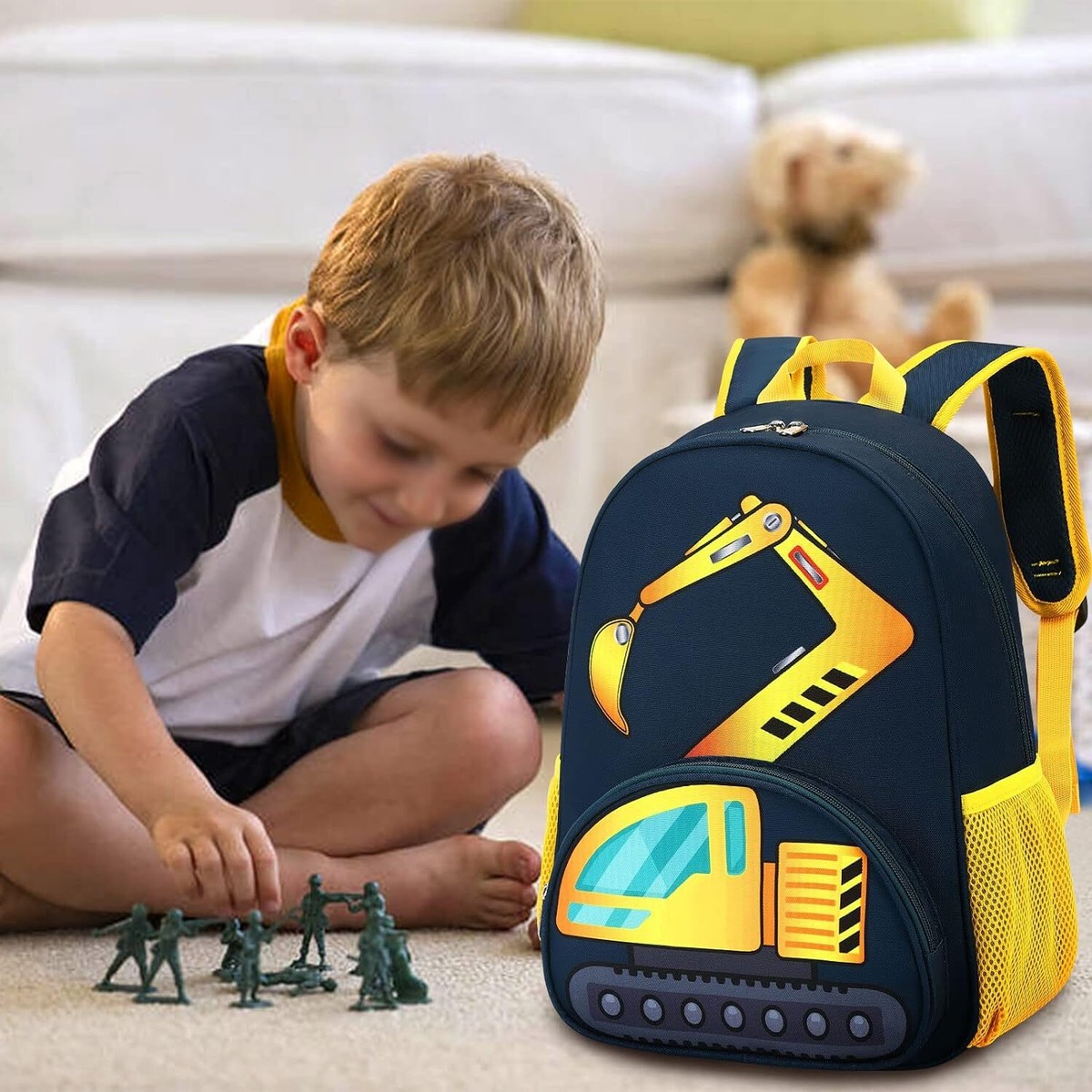 Bright Airplanes Mini Backpack For Kids – Excavator Design, 10x4x12 Inches, Lightweight & With Safety Whistle - View #9