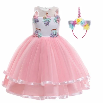 Princess Unicorn Fancy Dress Costume Dress Up Outfit & Headband, Girls 4-5 Years