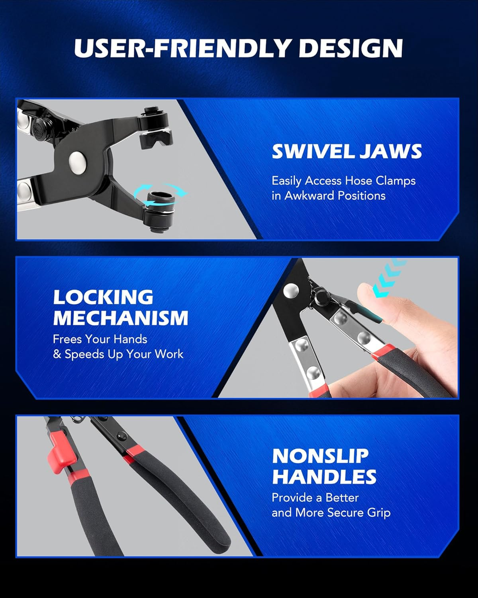 9-Piece Hose Clamp Pliers Set - Professional Automotive Tools With Long Reach & Locking Jaws (Red)
