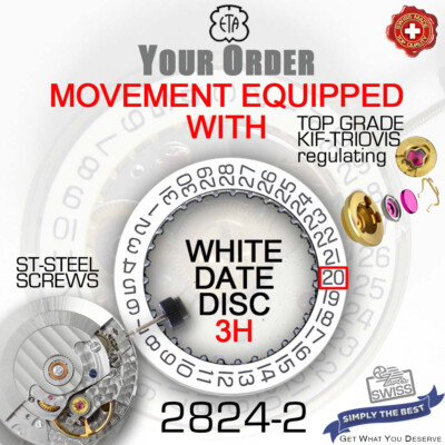 MOVEMENT AUTOMATIC ETA 2824-2  TOP GRADE, TRIOVIS REG. ST-SCREWS, 5 DATE VARI.