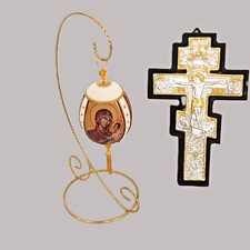 Decorazione sfaccettata Vergine Maria + appendiabiti da parete croce icona bizantina tradizionale da collezione