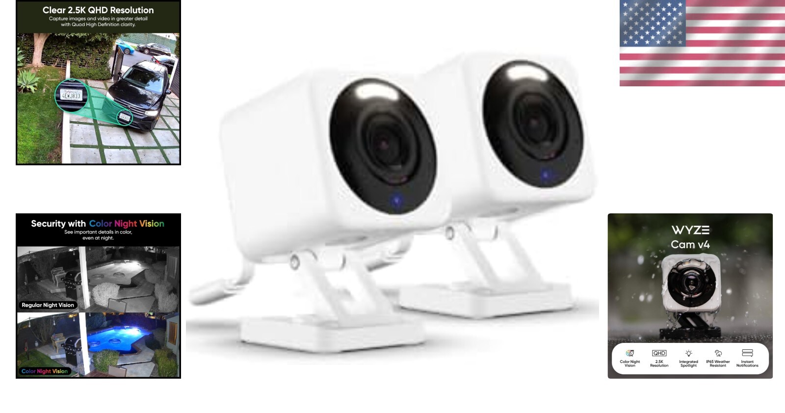 2-Pack v4 2.5K QHD WiFi Security Cameras Indoor Outdoor with Night Vision
