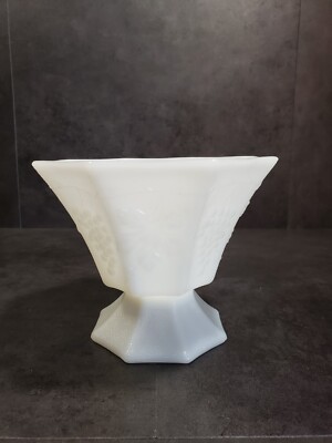 Vintage Milk Glass Grape Cable Embossed Footed Bowl Compote Planter