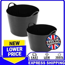 40 Litres Strong Flexible Plastic Storage Bucket Tubs Black Rubble Containers