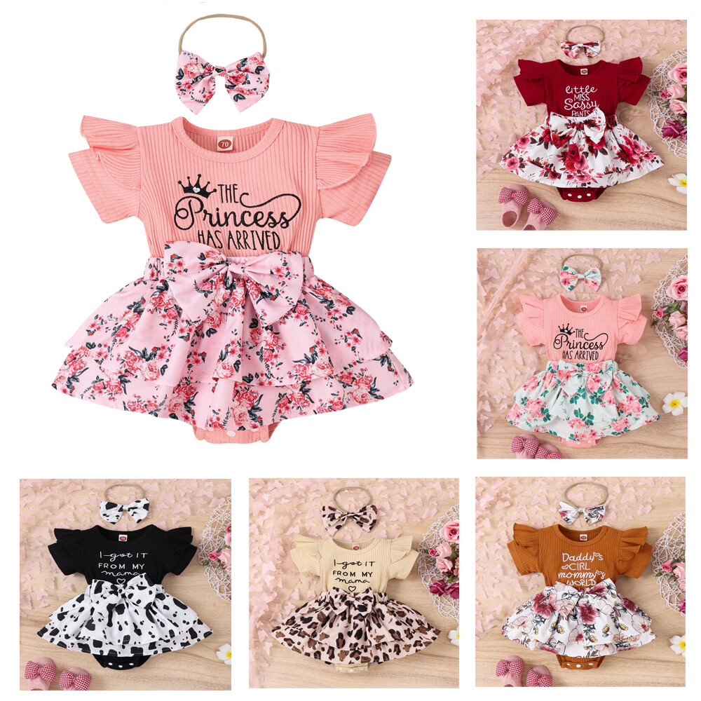 Newborn Baby Girl Floral Ruffle Romper Set