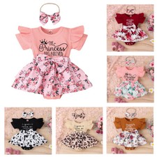 Newborn Baby Girl Floral Ruffle Romper Dress Headband Party Outfits Clothes Set
