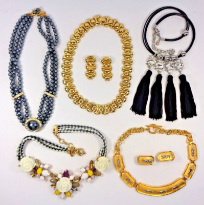 VTG Necklace Jaguar Panther Cat Wide Chunky Gold Crystal Pearl JCrew YOUR CHOICE