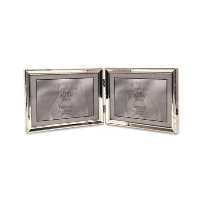 Lawrence Frames Polished Silver Plate 5x7 Hinged Double Horizontal - Bead Border