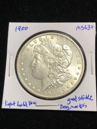1900 Morgan Silver Dollar - Good Strike, Light Gold Rim Tone, Light Bag Marks