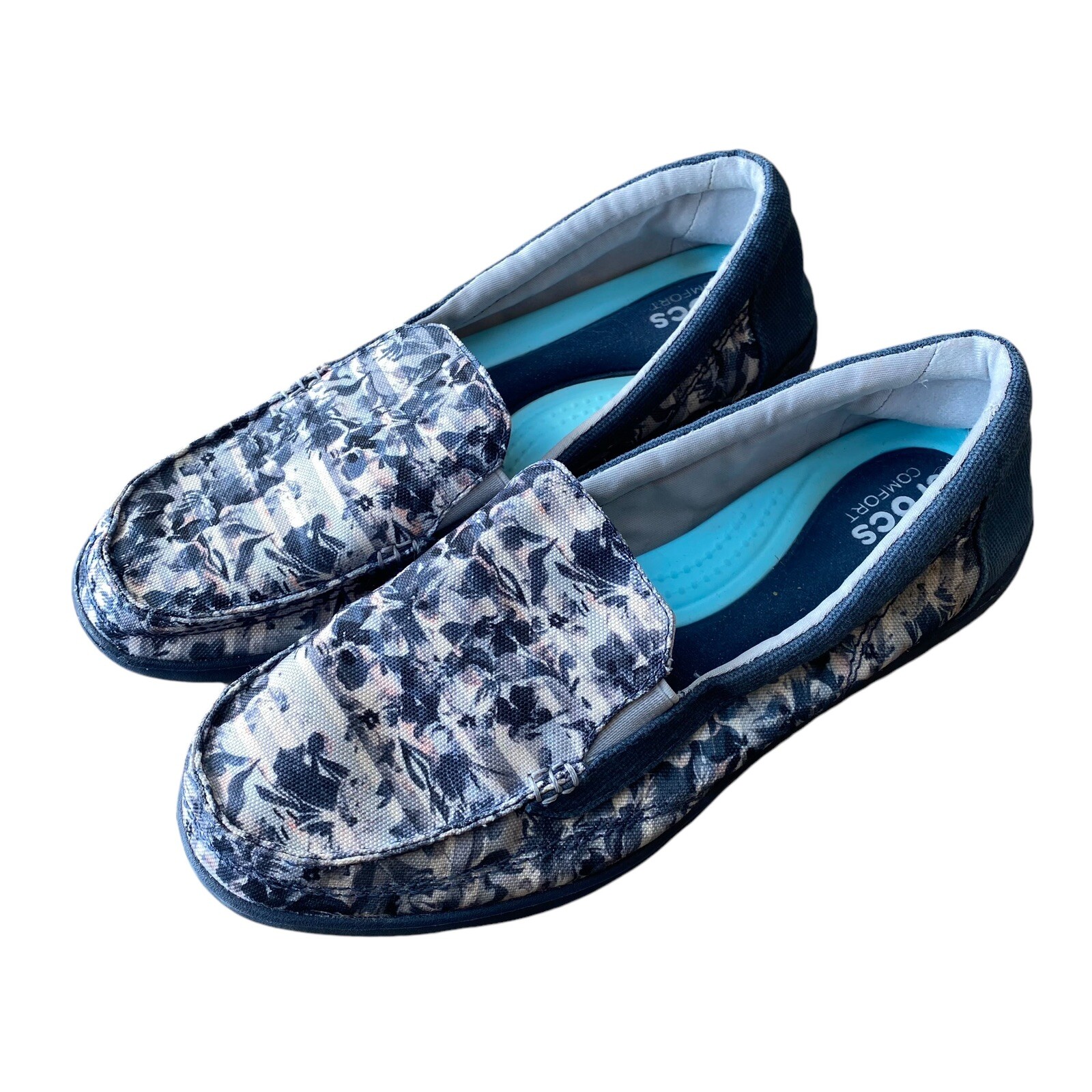 Crocs Womens Walu Loafer Floral Blue with Triple Comfort Insole Size 8-image