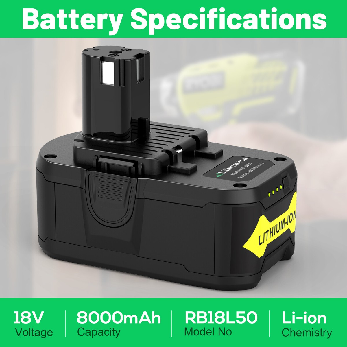 Batterie 18V 5.0Ah Pour RYOBI One+ – Compatible P108 P104, Du Lourd Et Fiable