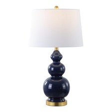 27.5" Navy/Brass Gold Modern Ceramic Gourd Table Lamp for Living Room, Large ...