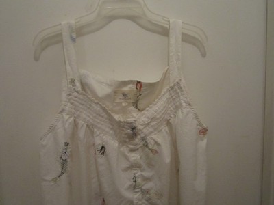 Print Fresh Embroidered Mermaids Back to Bed Nightgown 100% Cotton Size 1X EUC