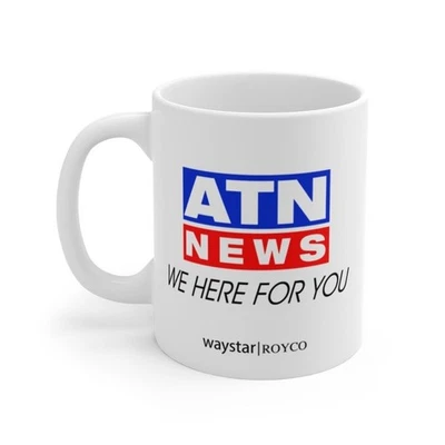 Succession ATN News Mug, Waystar Royco We Here For You Mug