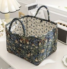 Quilted Fabric Knitting Bag Yarn Storage Crochet Basket-Navy Blue Floral