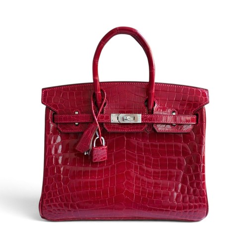 Hermes Birkin 25 Braise Shiny Niloticus Crocodile Palladium Hardware Kept Unused