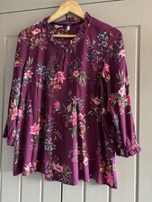 Joules Blouse Camila Purple Floral Long Sleeved Size 12 Frilled Collar Pintuck