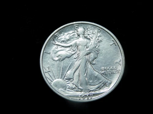 1917 50c Walking Liberty Silver Half Dollar - VF Details Cleaned