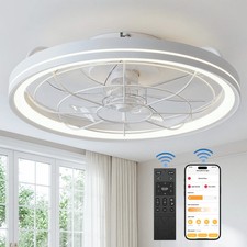 20" Ceiling Fan Light White Flush Mount LED Fixture With Remote APP Control Kit