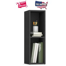 2-Tier Bookcase Modern Ebony Black Engineered Wood Space Saving Storage Shelf