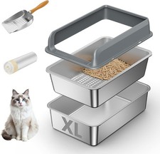 XL Stainless Steel Sifting Litter Box with Lid for Big Cats, 23.6x15.7''